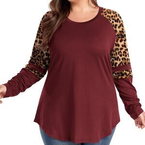 Women's Burgundy Leopard Sleeve Top